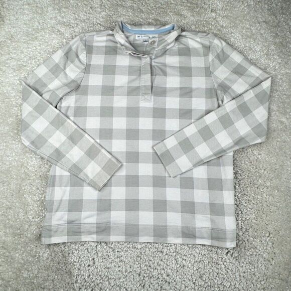 Southern Tide Waylon Gingham Long Sleeve Pullover Glacier Grey - Picture 3 of 11